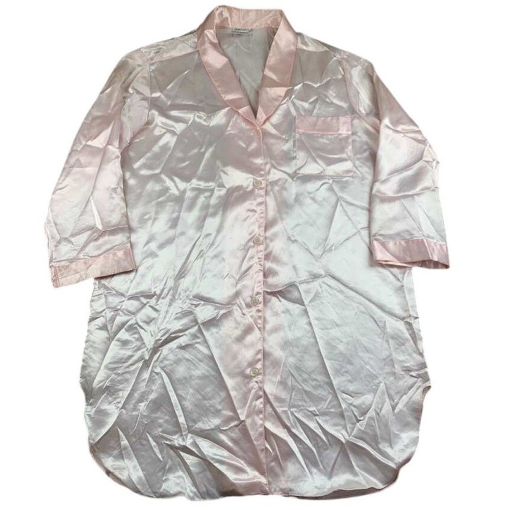 Vintage Laura Adams Night‎ Shirt Top Women L Pink Relaxed Solid Button up Pajama